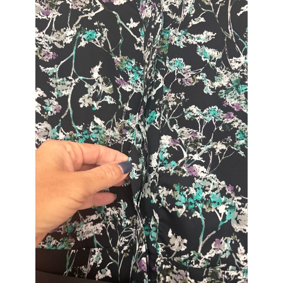 Simply Vera Black Market Floral Fit Flare Dress Black Teal Purple Pockets L - Picture 3 of 9